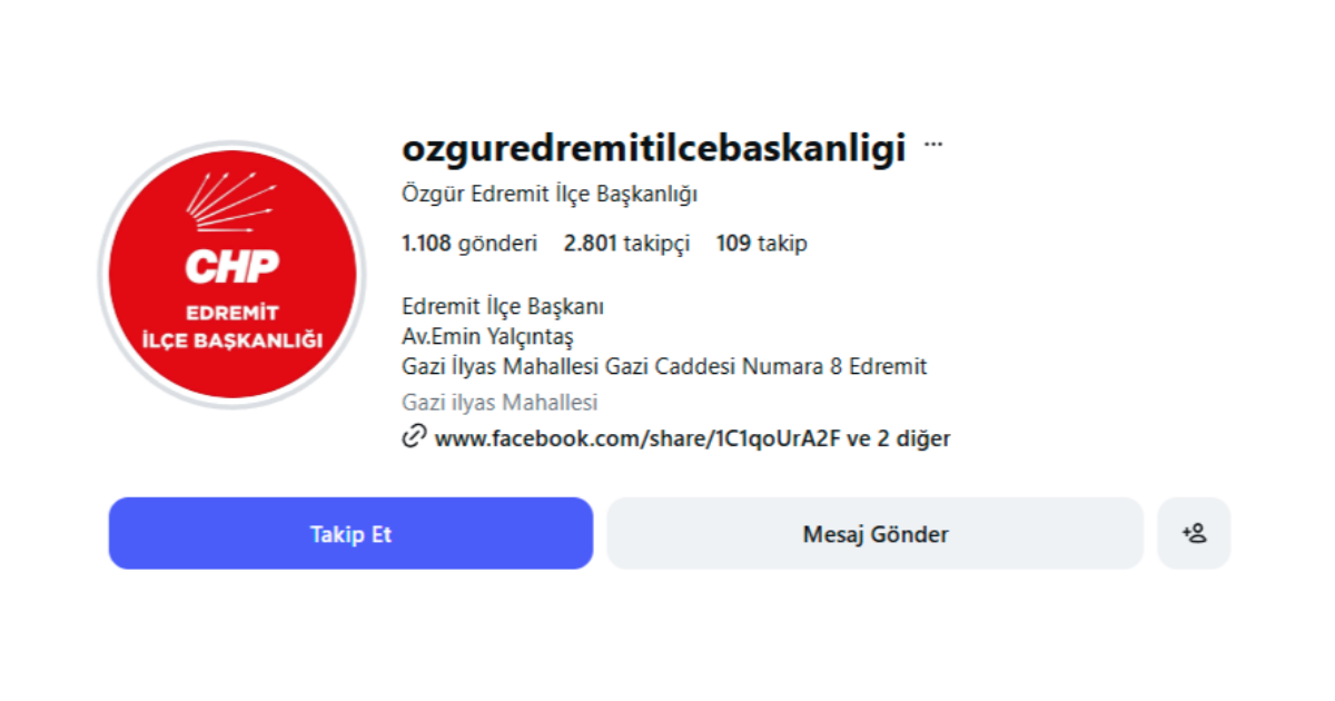 CHP Edremit İlçe Başkanlığı'nın Instagram sayfa ismi "Özgür Edremit İlçe Başkanlığı" olarak değiştirildi.
